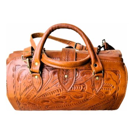 Antiguo Bolso Rígido Cuero Labrado Vintage Paraguay Marrón Liso (Usado)