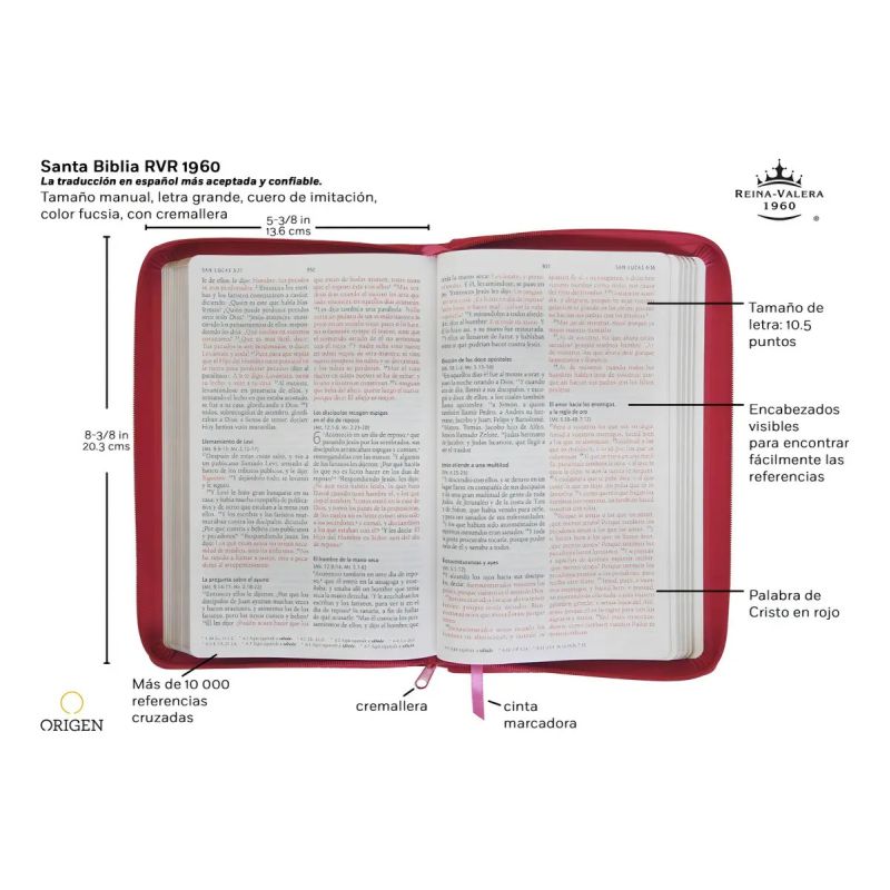 BIBLIA REINA VALERA 1960 LETRA GRANDE - SIMIL PIEL FUCSIA - CREMALLERA (Nuevo) - Miniatura 2