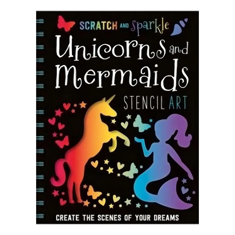 SCRATCH AND SPARKLE UNICORNS AND MERMAIDS STENCIL ART (Nuevo)