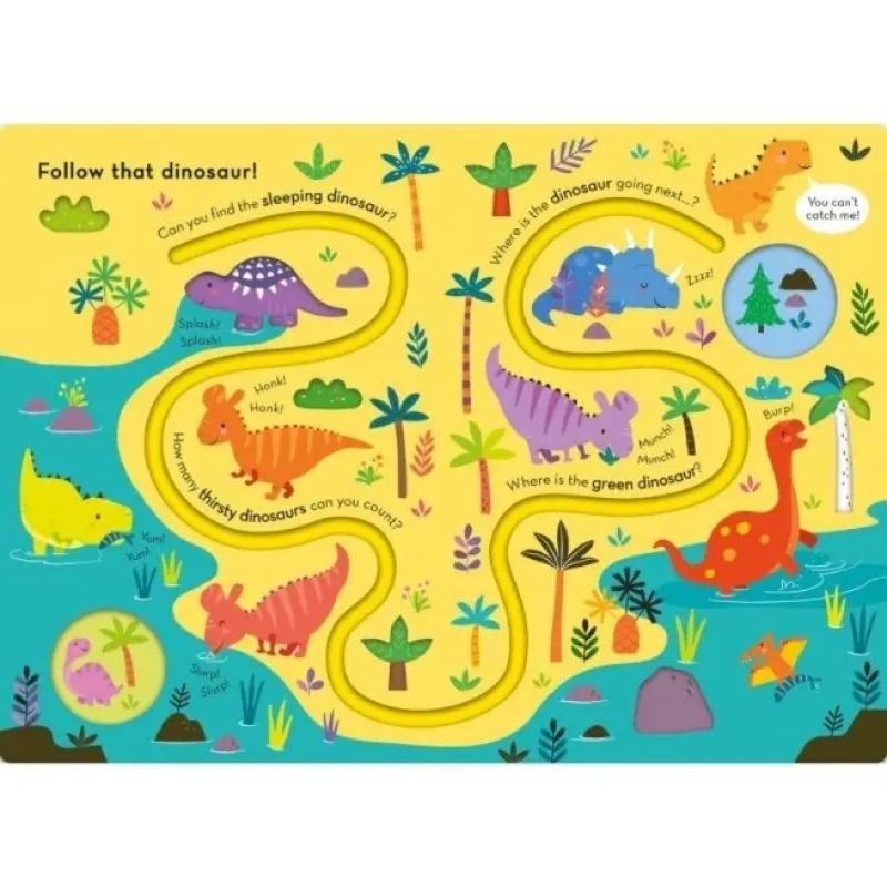 FOLLOW THAT DINOSAUR! - TRACE THE TRAILS - BOARD BOOK (Nuevo) - Miniatura 2