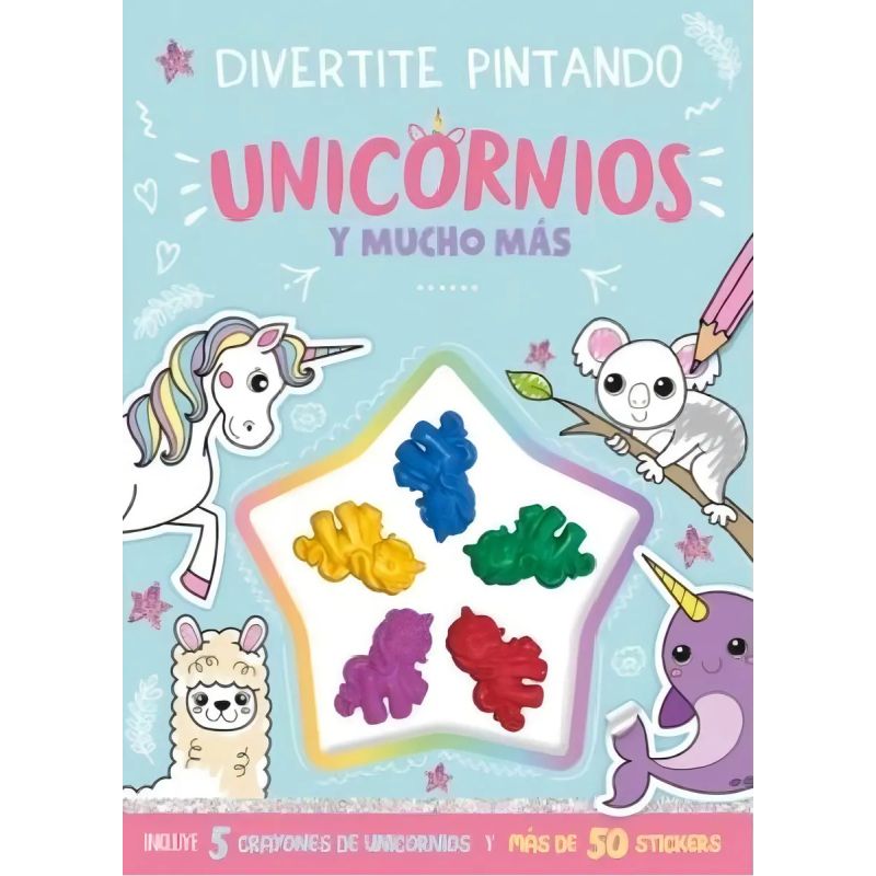 DIVERTITE PINTANDO UNICORNIOS - LIBRO + CRAYONES CON FORMA DE UNICORNIOS