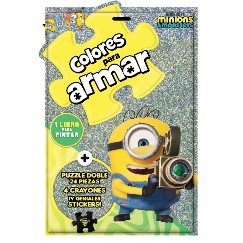 MINIONS &amp; MONSTERS - COLORES PARA ARMAR + PUZZLE DOBLE DE 24 PIEZAS (Nuevo)