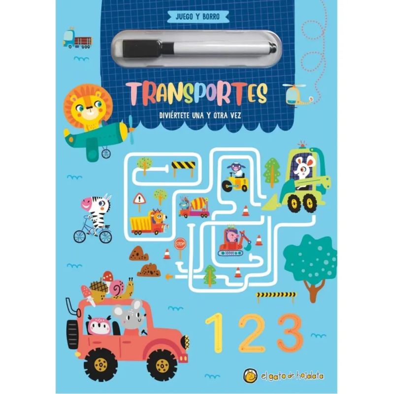 TRANSPORTES - JUEGO Y BORRO - CARTONE (Nuevo)