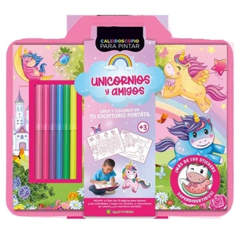 UNICORNIOS Y AMIGOS - CALEIDOSCOPIO PARA PINTAR (Nuevo)