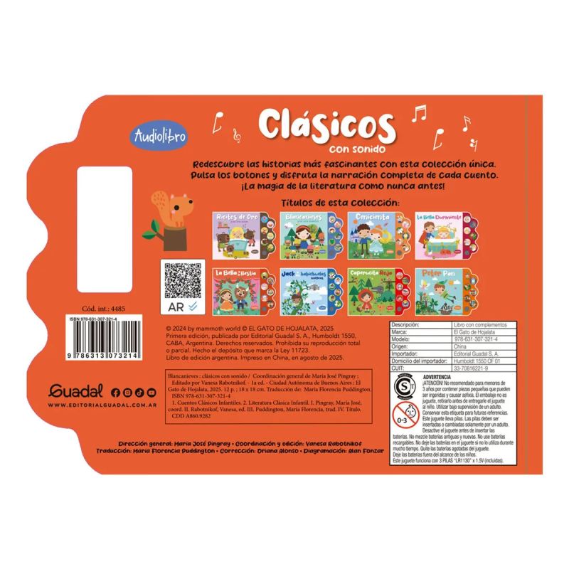 BLANCANIEVES - CLASICOS CON SONIDO - CARTONE (Nuevo) - Miniatura 2