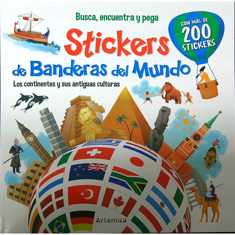 BUSCA, ENCUENTRA Y PEGA STICKERS DE BANDERAS DEL MUNDO - LOS CONTINENTES Y SUS ANTIGUAS CULTURAS (Nuevo)