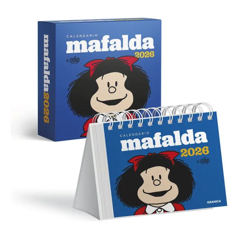 CALENDARIO 2026 MAFALDA ESCRITORIO CON CAJA - AZUL (Nuevo)