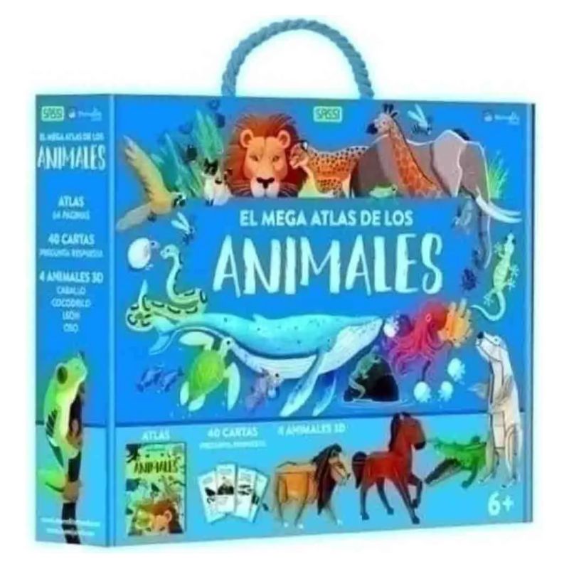 MEGA ATLAS DE LOS ANIMALES, EL - 40 CARTAS PREGUNTA-RESPUESTA  - 4 ANIMALES 3D (Nuevo)