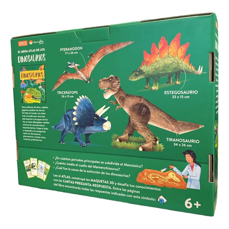 MEGA ATLAS DE LOS DINOSAURIOS, EL - 40 CARTAS PREGUNTA-RESPUESTA - 4 DINOSAURIOS 3D (Nuevo) - Miniatura 2