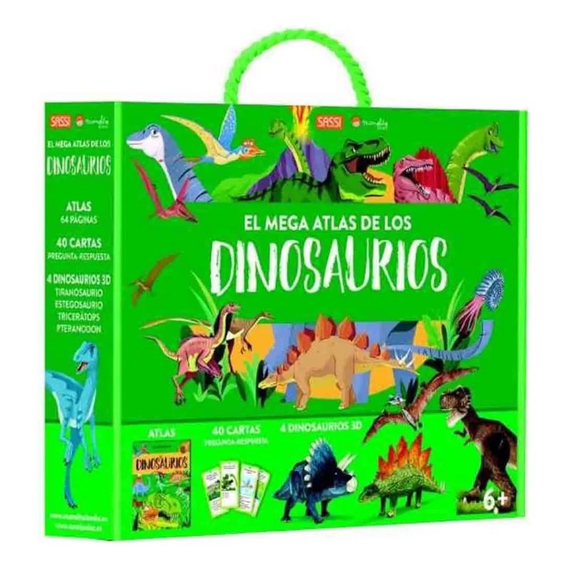 MEGA ATLAS DE LOS DINOSAURIOS, EL - 40 CARTAS PREGUNTA-RESPUESTA - 4 DINOSAURIOS 3D (Nuevo) - Miniatura 3