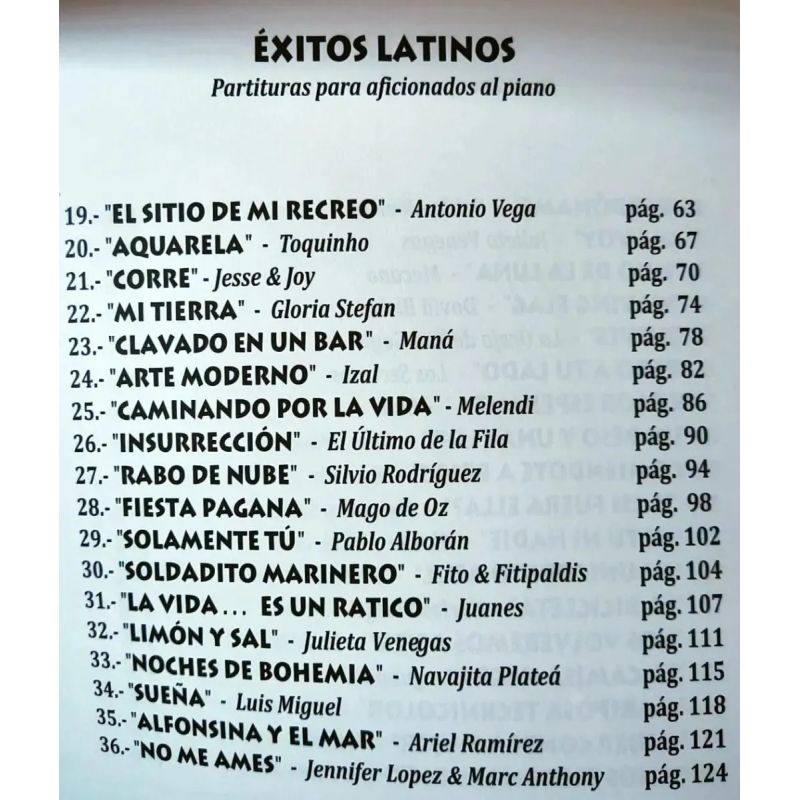 EXITOS LATINOS. PARTITURAS PARA AFICIONADOS AL PIANO (Nuevo) - Miniatura 2