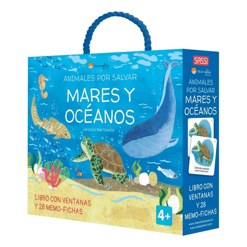MARES Y OCEANOS - ANIMALES POR SALVAR - LIBRO + MEMO-FICHAS (Nuevo)