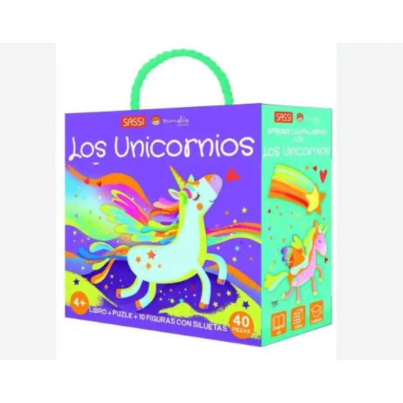 UNICORNIOS, LOS - LIBRO + PUZLE + 10 FIGURAS CON SILUETAS (Nuevo)