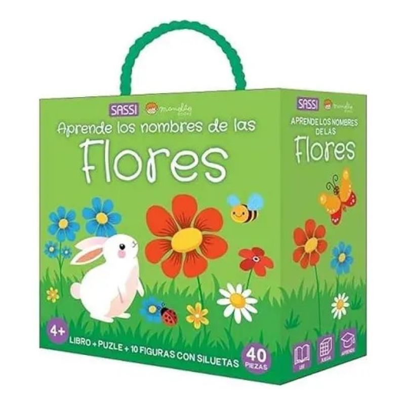 FLORES - LIBRO + PUZLE + 10 FIGURAS - APRENDE LOS NOMBRES DE LAS FLORES (Nuevo)