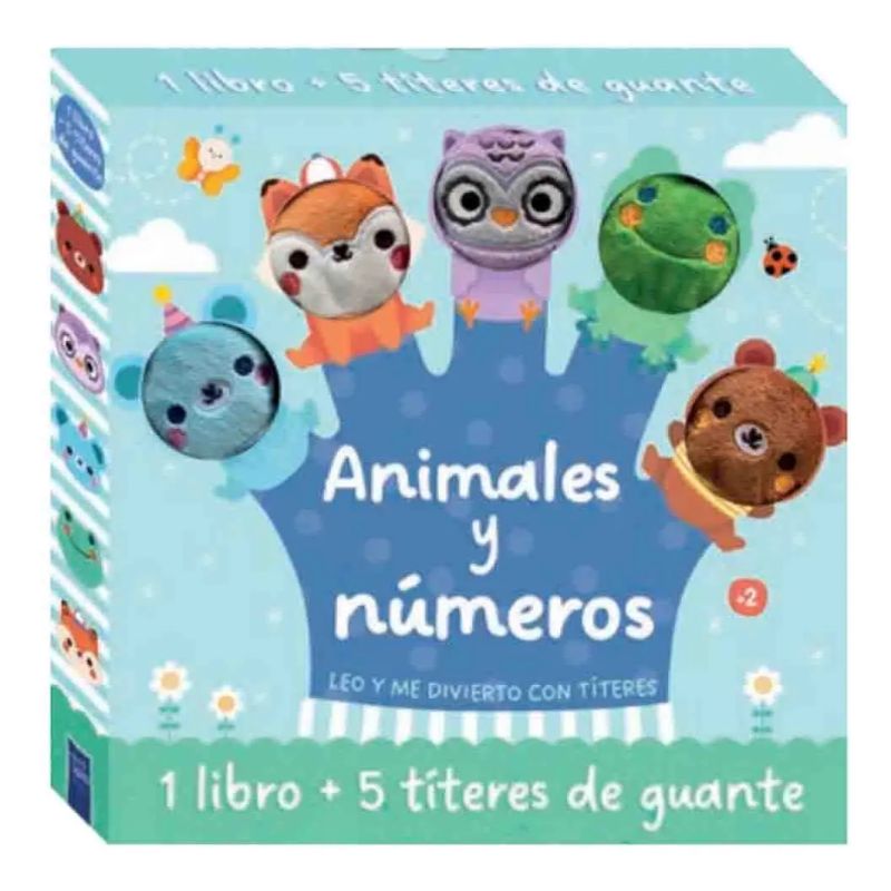 ANIMALES Y NUMEROS - LEO Y ME DIVIERTO CON TITERES - LIBRO + 5 TITERES DE GUANTE (Nuevo)
