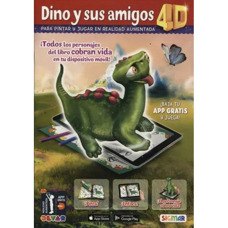 SUPER MAGICO DINO Y SUS AMIGOS - PARA PINTAR Y JUGAR EN REALIDAD AUMENTADA (Nuevo)