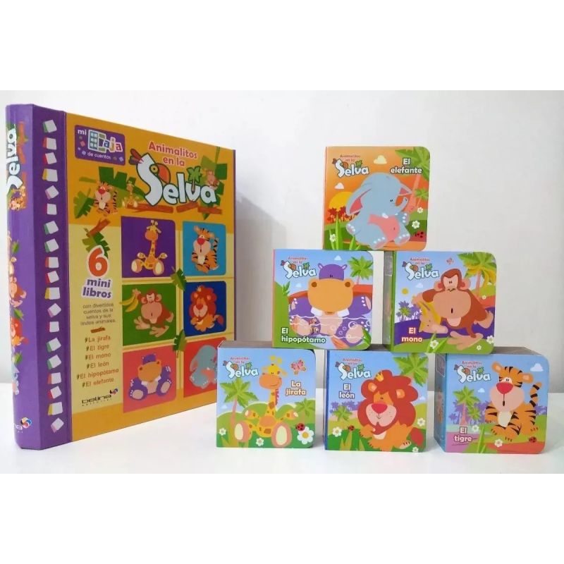 ANIMALITOS EN LA SELVA - 6 MINI LIBROS - MI CAJA DE CUENTOS (Nuevo)