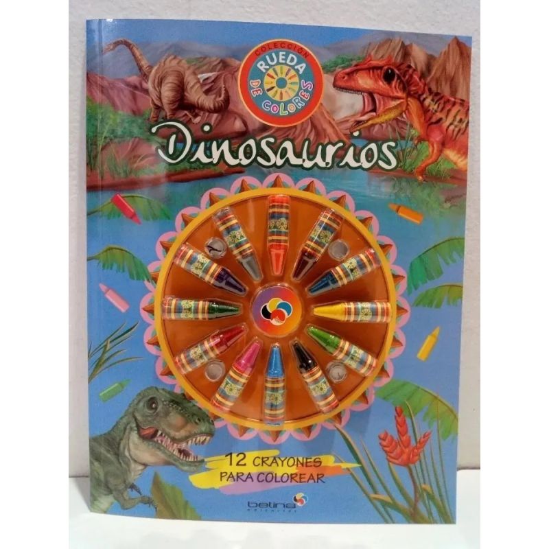 DINOSAURIOS - RUEDA DE COLORES - 12 CRAYONES (Nuevo)