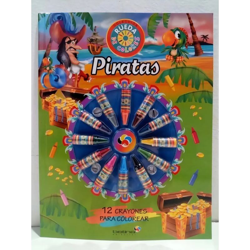 PIRATAS - RUEDA DE COLORES - 12 CRAYONES (Nuevo)