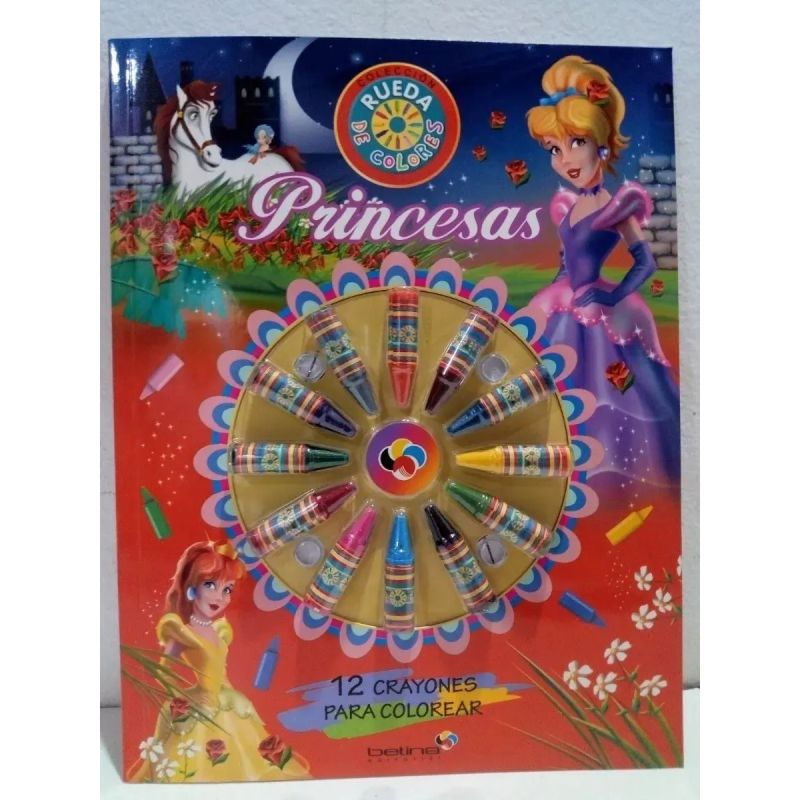 PRINCESAS - RUEDA DE COLORES - 12 CRAYONES (Nuevo)