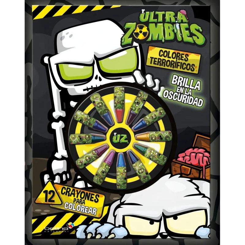 ULTRA ZOMBIES RUEDA DE COLORES TERRORIFICOS - BRILLA EN LA OSCURIDAD - 12 CRAYONES PARA COLOREAR (Nuevo)