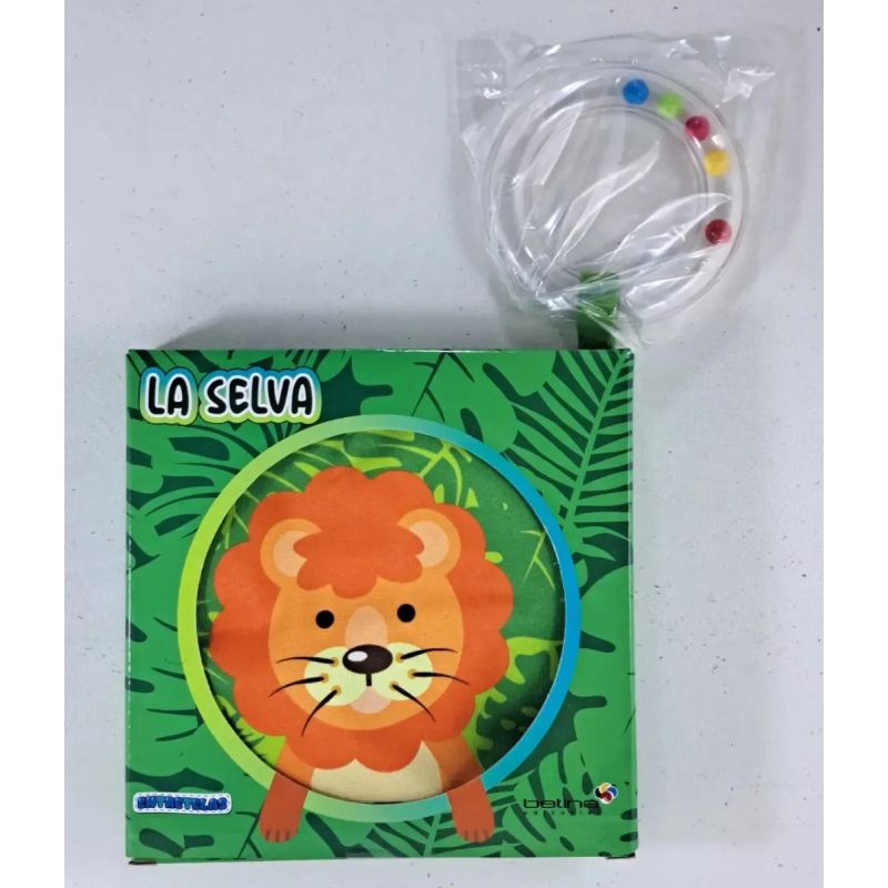 ENTRETELAS - LA SELVA - LIBRO DE TELA CON SONAJERO (Nuevo) - Miniatura 2