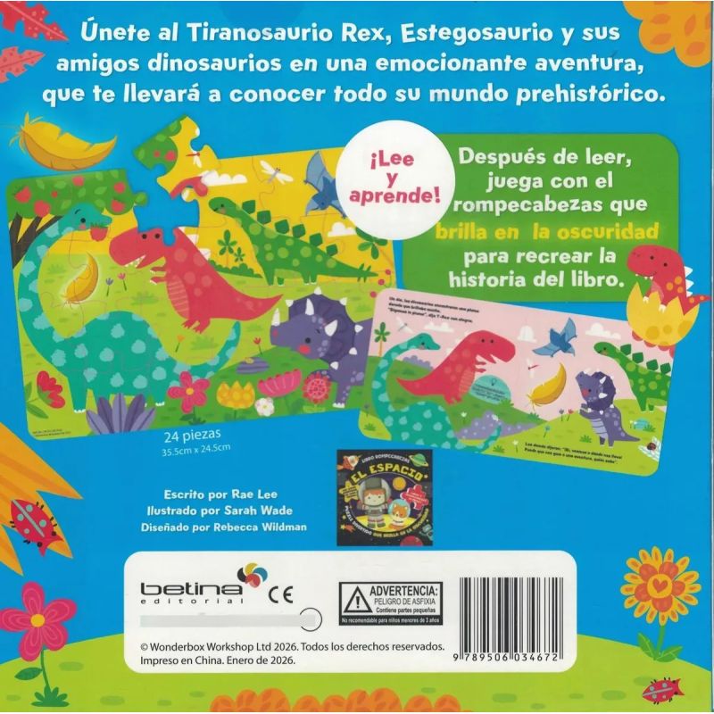 DINOSAURIOS - LIBRO ROMPECABEZAS - CARTONE (Nuevo) - Miniatura 2