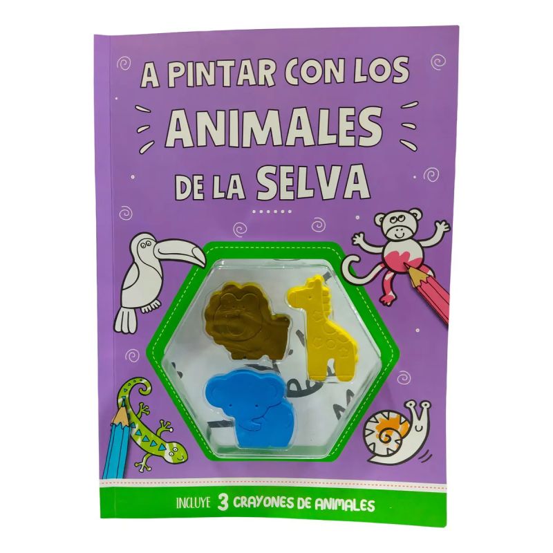 A PINTAR CON LOS ANIMALES DE LA SELVA - CRAYONES CON FORMAS (Nuevo)