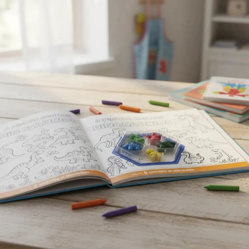 A PINTAR CON LOS DINOSAURIOS - LIBRO + CRAYONES CON FORMA DE DINO (Nuevo) - Miniatura 4