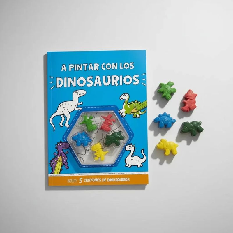 A PINTAR CON LOS DINOSAURIOS - LIBRO + CRAYONES CON FORMA DE DINO (Nuevo)