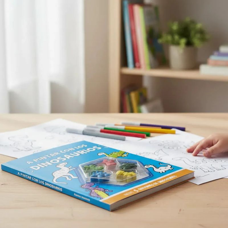 A PINTAR CON LOS DINOSAURIOS - LIBRO + CRAYONES CON FORMA DE DINO (Nuevo) - Miniatura 3
