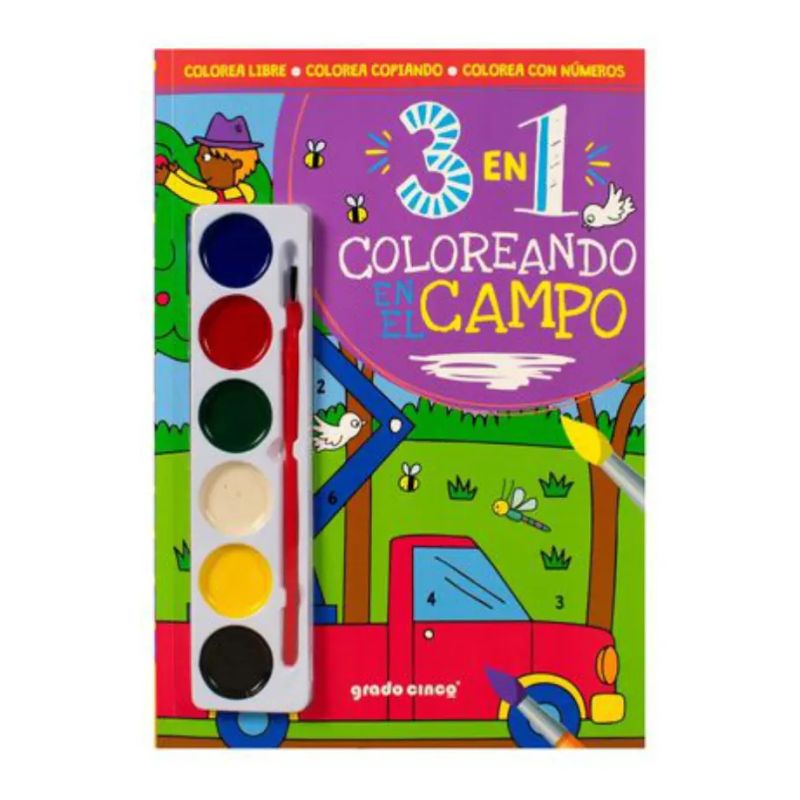 COLOREA EL CAMPO - 3 EN 1 - 6 ACUARELAS + 1 PINCEL (Nuevo)