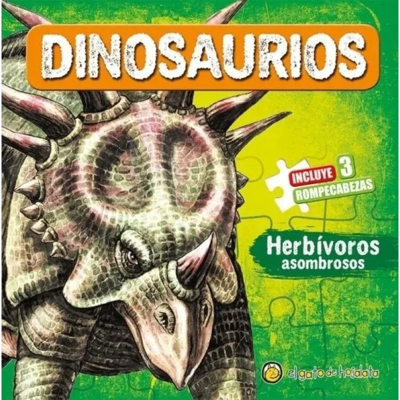 DINOSAURIOS - HERBIVOROS ASOMBROSOS - INCLUYE 3 ROMPECABEZAS - CARTONE (Nuevo)