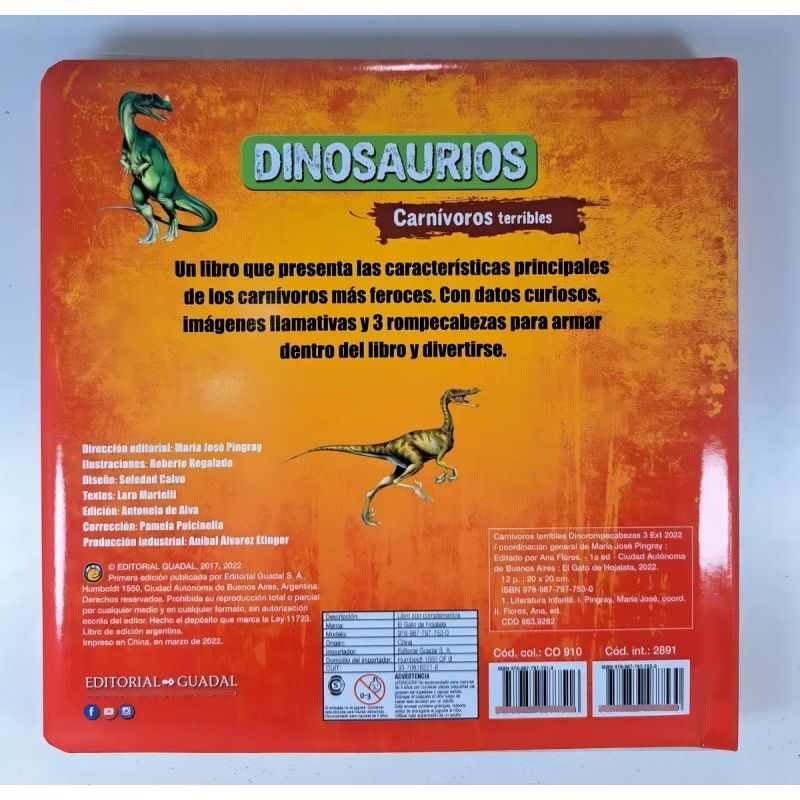 DINOSAURIOS - CARNIVOROS TERRIBLES - INCLUYE 3 ROMPECABEZAS - CARTONE (Nuevo) - Miniatura 2