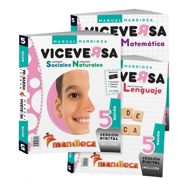 MANUAL VICEVERSA 5 NAC - PRAC. DEL LENGUAJE + CS. NAT/SOC + MATE + LENGUA (Nuevo)