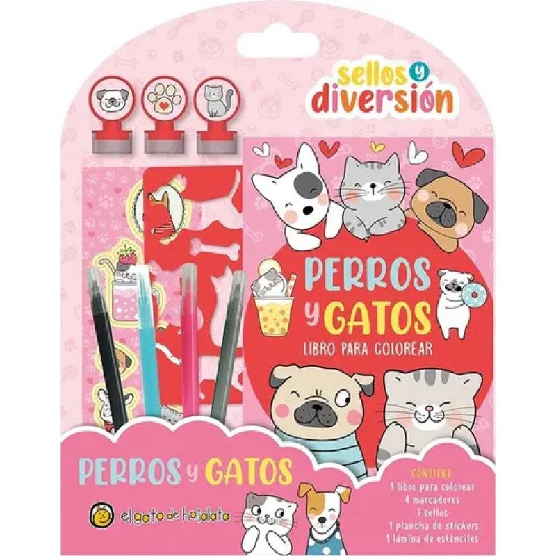 PERROS Y GATOS - SELLOS Y DIVERSION - LIBRO PARA COLOREAR (Nuevo)