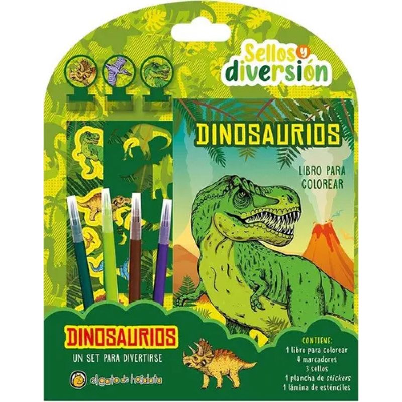 DINOSAURIOS - SELLOS Y DIVERSION - LIBRO PARA COLOREAR (Nuevo)