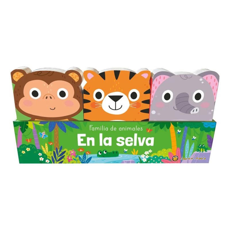 EN LA SELVA: ELEFANTE, MONO Y TIGRE - FAMILIA DE ANIMALES - CARTONE (Nuevo)