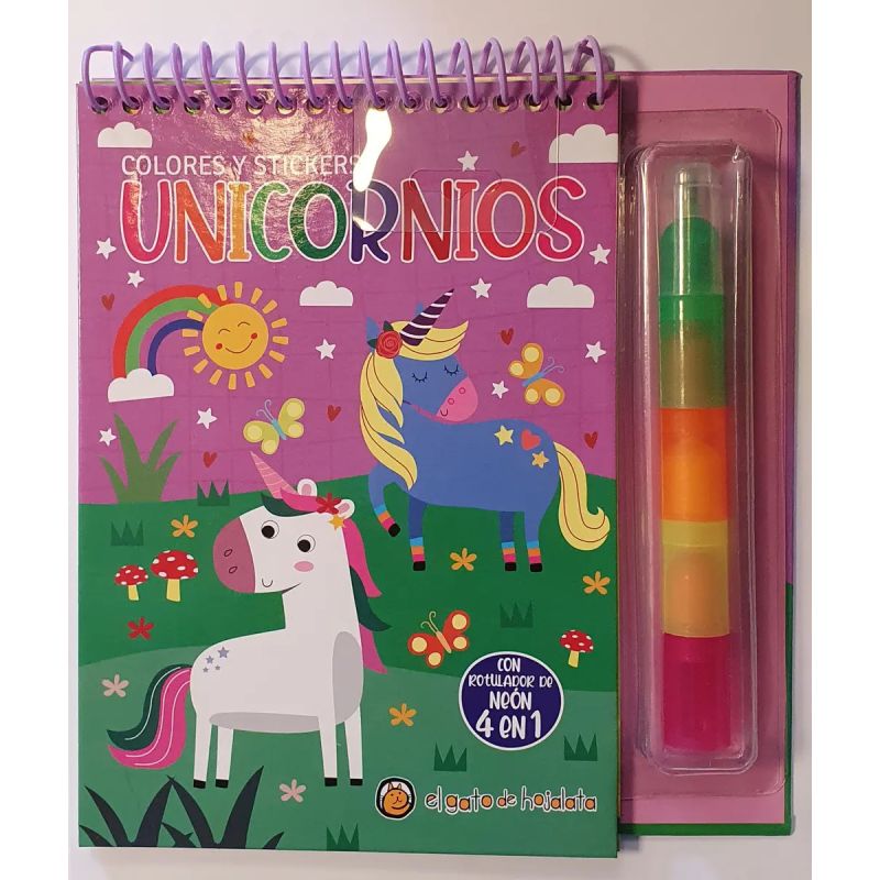 UNICORNIOS - COLORES 4 EN 1 + STICKERS (Nuevo)