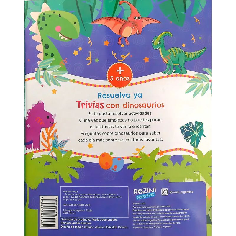 RESUELVO YA TRIVIAS CON DINOSAURIOS - CON STICKERS (Nuevo) - Miniatura 2