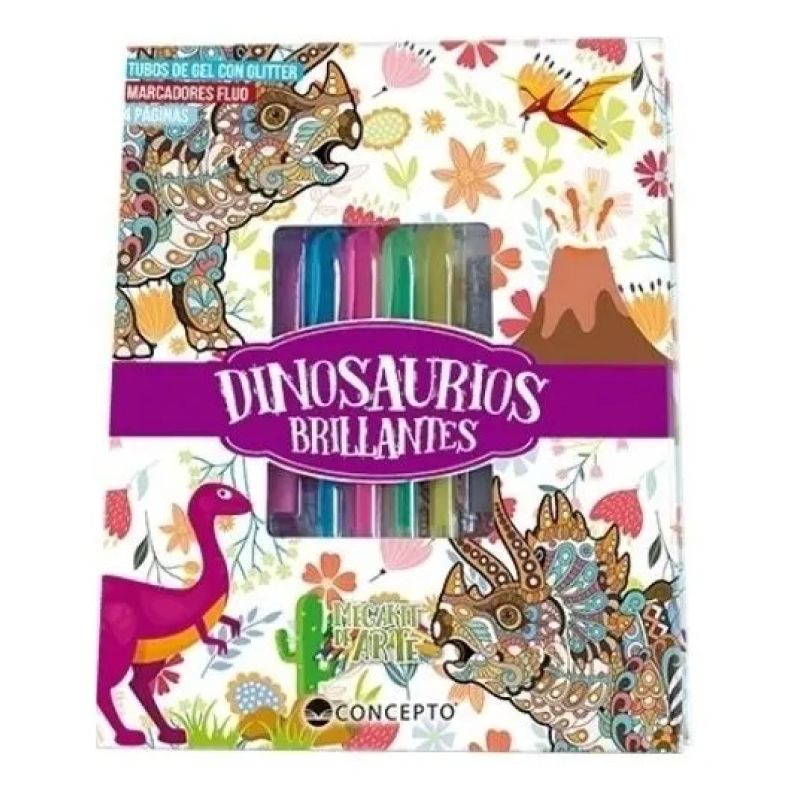 DINOSAURIOS BRILLANTES - MEGAKIT DE ARTE - CON MARCADORES (Nuevo)
