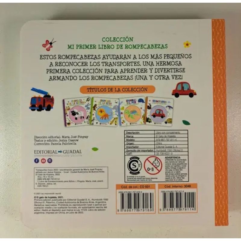 TRANSPORTES - MI PRIMER LIBRO DE ROMPECABEZAS - CARTONE (Nuevo) - Miniatura 3