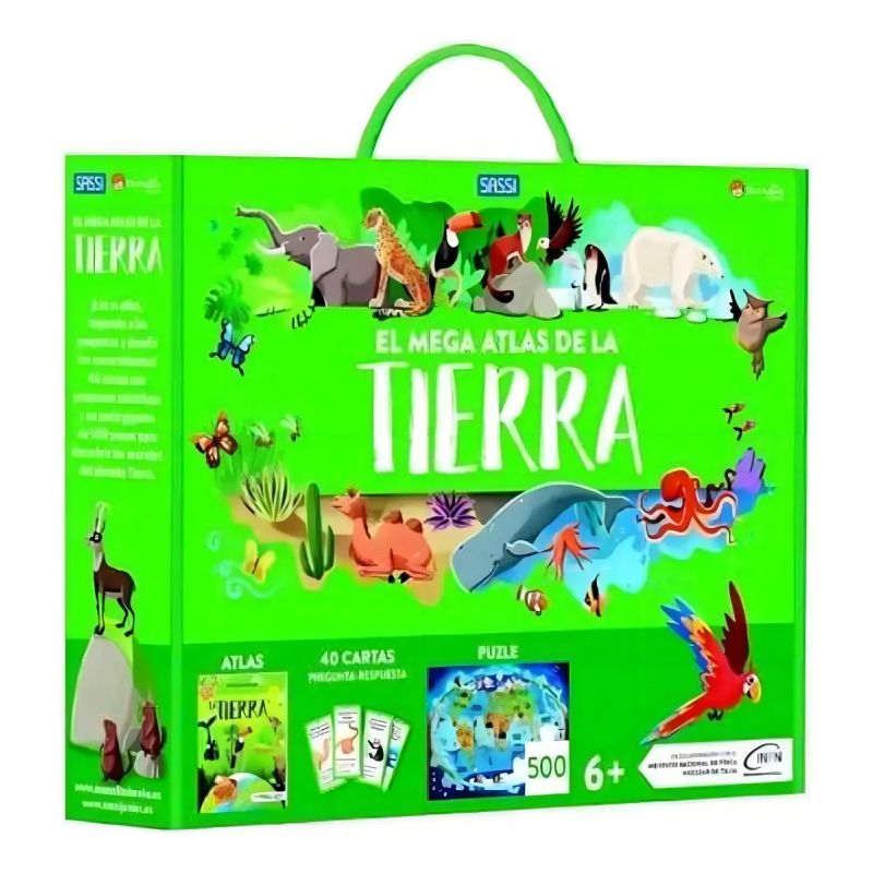MEGA ATLAS DE LA TIERRA, EL - 40 CARTAS PREGUNTA-RESPUESTA - PUZLE 500 PIEZAS