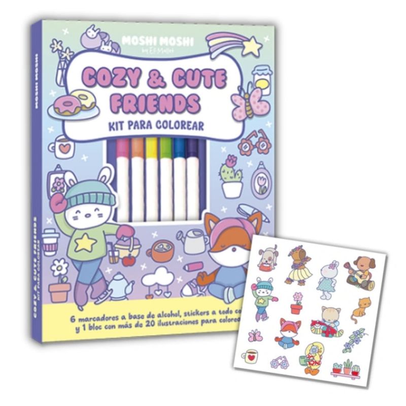 COZY & CUTE FRIENDS - KIT PARA COLOREAR - SET MOSHI MOSHI