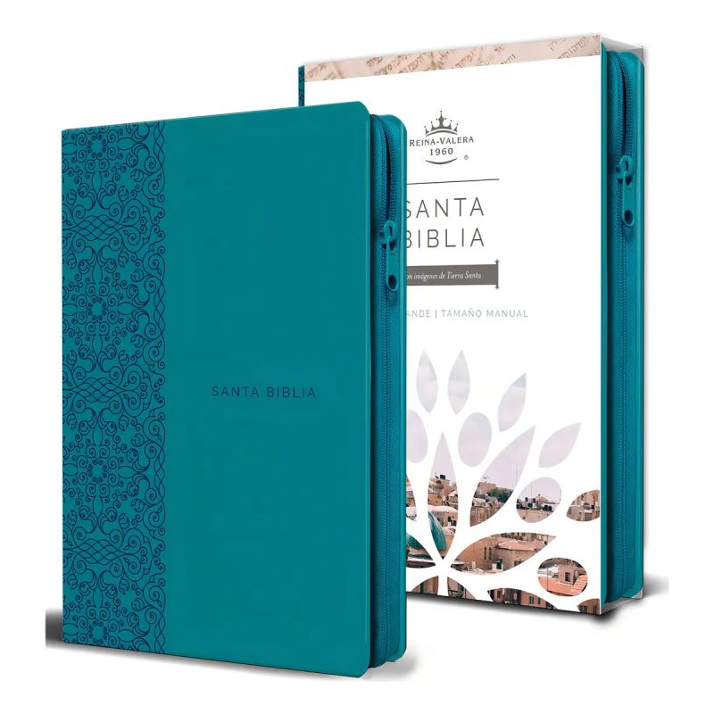 BIBLIA REINA VALERA 1960 LETRA GDE SIMIL PIEL AGUAMARINA - CREMALLERA