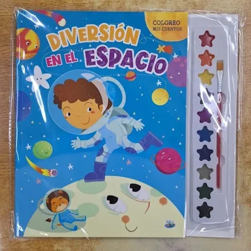 COLOREO MIS CUENTOS-DIVERSION EN EL ESPACIO (incluye pincel y acuarelas)