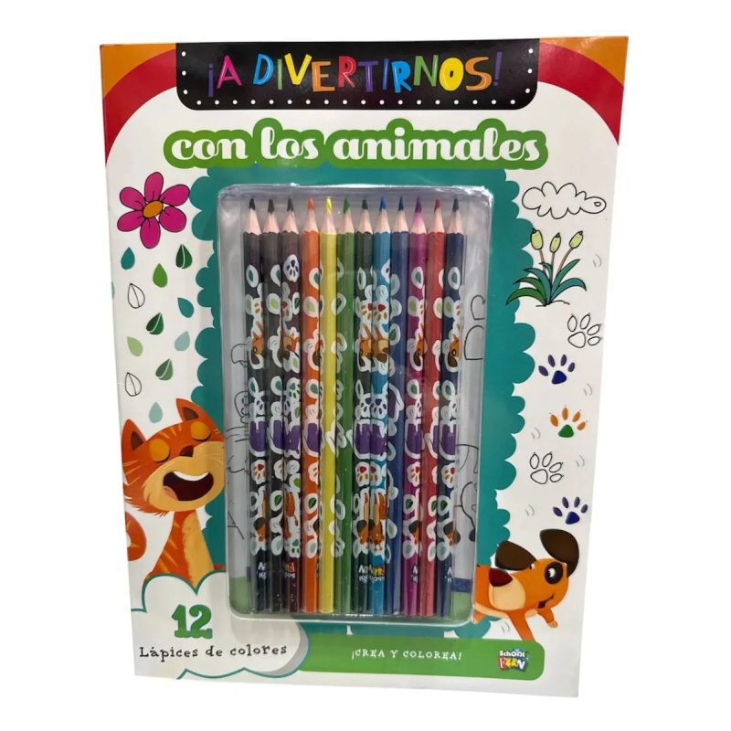 A DIVERTIRNOS-CON LOS ANIMALES + 12 LAPICES DE COLORES