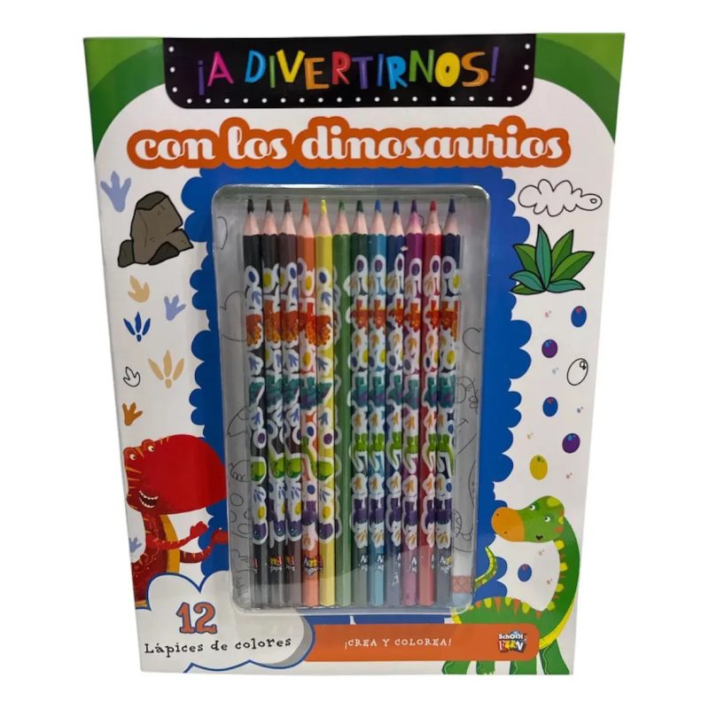 A DIVERTIRNOS-CON LOS DINOSAURIOS + 12 LAPICES DE COLORES