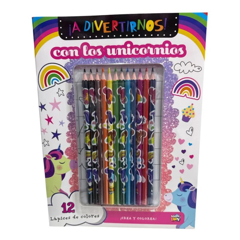 A DIVERTIRNOS-CON LOS UNICORNIOS + 12 LAPICES DE COLORES