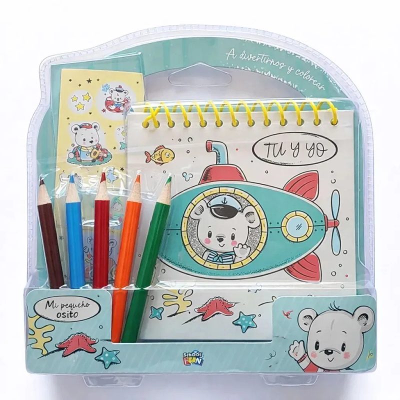 A DIVERTIRNOS Y COLOREAR - MI PEQUEÑO OSTO - LIBRO ANILLADO - STICKERS Y 5 LAPICES CORTOS